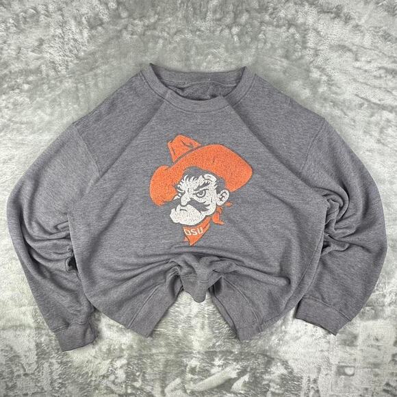 Distressed OSU Cowboys Grey Mascot Print Graphic Crewneck Sweatshirt Size M - Picture 1 of 7